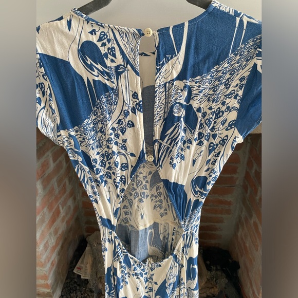 Reformation Gavin Dress in Avian Print Blue White Midi High Slit Open Back sz 4 - Picture 8 of 11